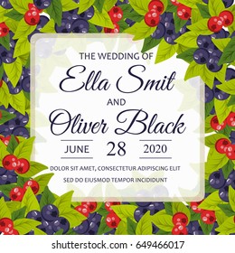 Wedding invitation card suite with flowers and berries Templates.Vector Illustration