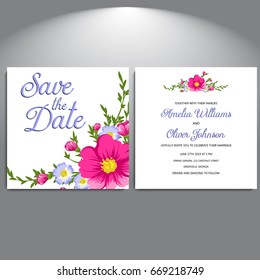 Wedding invitation card suite with flowers. Templates.Vector Illustration