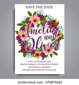 Wedding invitation card suite with flowers. Templates.Vector Illustration