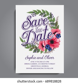 Wedding invitation card suite with flowers. Templates.Vector Illustration