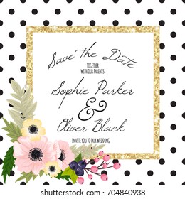 Wedding invitation card suite with flowers. Template. Vector Illustration