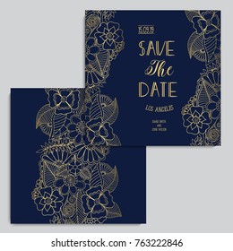 Wedding invitation card suite with flowers. Template. Vector Illustration