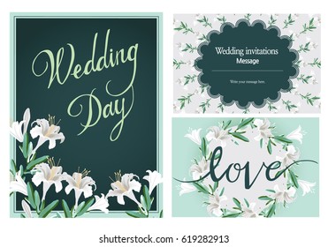 wedding invitation card suite with lily flower Templates