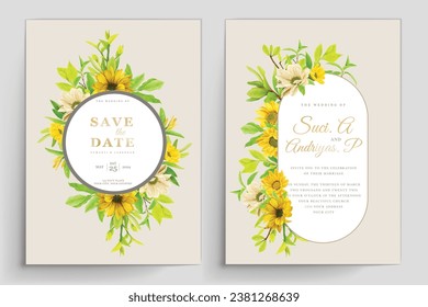 wedding and invitation card with sunflower illustration