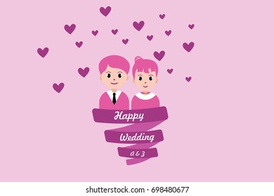 Wedding invitation, wedding card. Wedding invitation template with avatar cartoon.