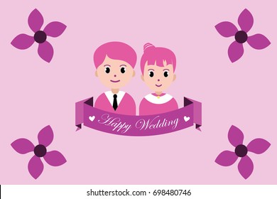 Wedding invitation, wedding card. Wedding invitation template with avatar cartoon.