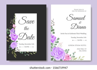 Wedding Invitation Card Template with Beautiful Floral Leaves