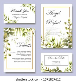 Wedding Invitation Card Template with Beautiful Floral Leaves