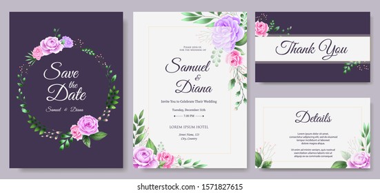 Wedding Invitation Card Template with Beautiful Floral Leaves