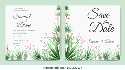 Wedding Invitation Card Template with Beautiful Floral Leaves