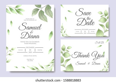 Wedding Invitation Card Template with Beautiful Floral Leaves