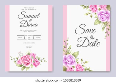 Wedding Invitation Card Template with Beautiful Floral Leaves