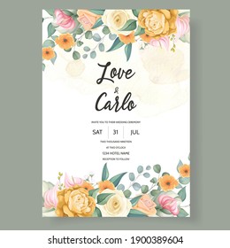 Wedding invitation card template with beautiful blooming colorful floral