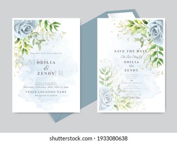 wedding invitation card template with beautiful floral hand drawn