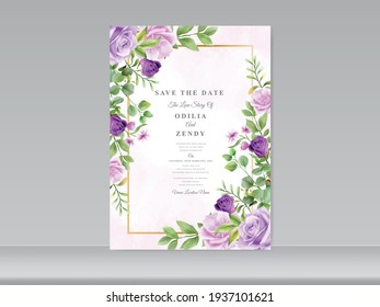 wedding invitation card template with beautiful floral hand drawn