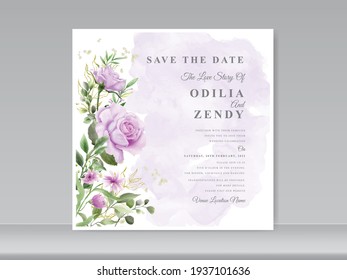 wedding invitation card template with beautiful floral hand drawn