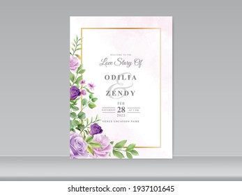 wedding invitation card template with beautiful floral hand drawn