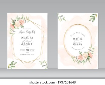 wedding invitation card template with beautiful floral hand drawn