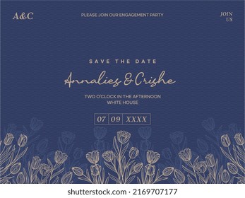 Wedding invitation card template with beautiful leaves vector