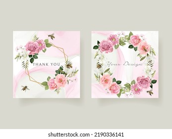 plantilla de la tarjeta de invitación a boda con una hermosa mano floral dibujada