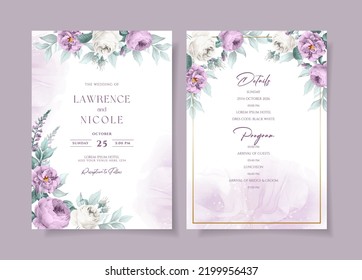 wedding invitation card template with  beautiful purple floral