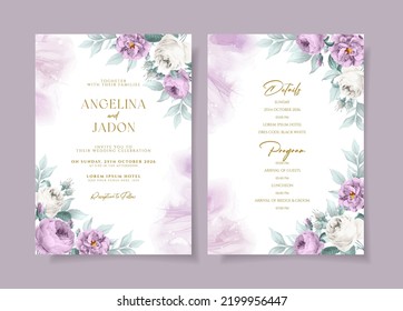 wedding invitation card template with  beautiful purple floral