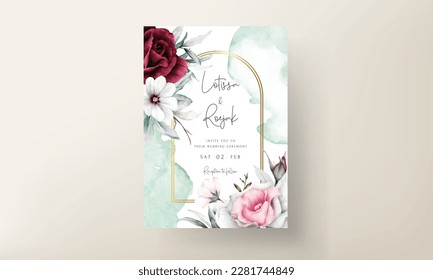 wedding invitation card template with beautiful flower wreath watercolor