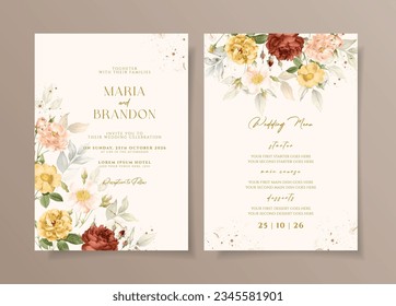 Plantilla de tarjeta de invitación de boda con hermosa floral