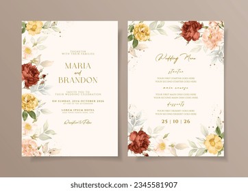 Wedding invitation card template with beautiful floral
