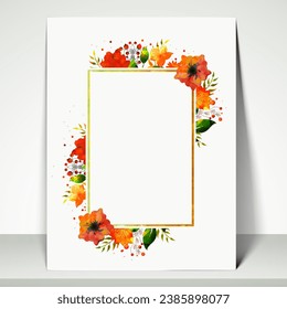 Wedding invitation card template with beautiful watercolor flower decor.