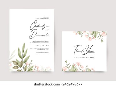 Wedding invitation card template with beautiful floral decoration