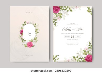 Plantilla de tarjeta de invitación de Boda con hermosas rosas	