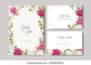 Plantilla de tarjeta de invitación de Boda con hermosas rosas	