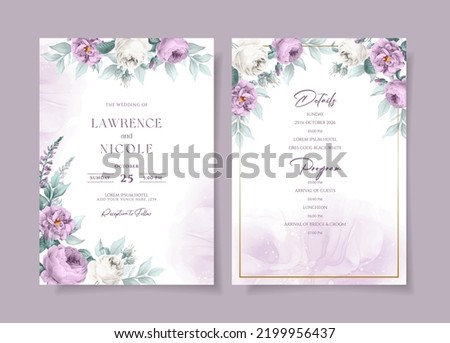 wedding invitation card template with  beautiful purple floral