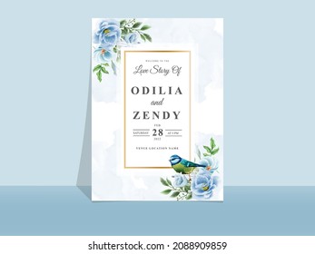 Wedding invitation card template blue flowers theme