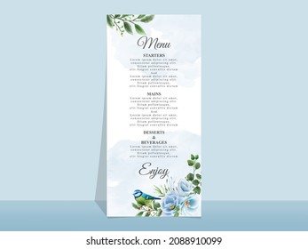 Wedding invitation card template blue flowers theme