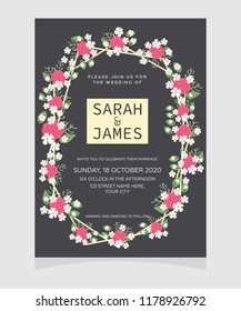 wedding invitation card template with copper color flower floral background. Save the date.  Wedding invitation Vector illustration.