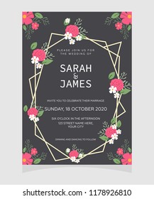 wedding invitation card template with copper color flower floral background. Save the date.  Wedding invitation Vector illustration.