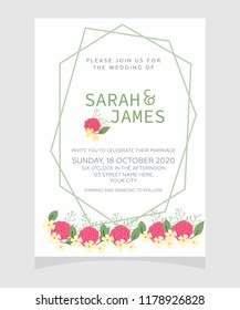 wedding invitation card template with copper color flower floral background. Save the date.  Wedding invitation Vector illustration.