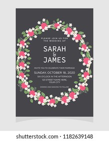 wedding invitation card template with copper color flower floral background. Save the date. Wedding invitation Vector illustration.