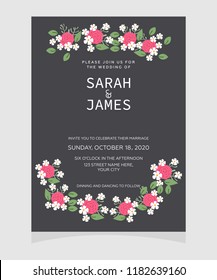 wedding invitation card template with copper color flower floral background. Save the date. Wedding invitation Vector illustration.