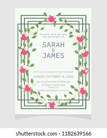 wedding invitation card template with copper color flower floral background. Save the date. Wedding invitation Vector illustration.