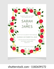 wedding invitation card template with copper color flower floral background. Save the date. Wedding invitation Vector illustration.