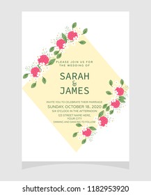 wedding invitation card template with copper color flower floral background. wedding invitation. Save the date. Vector illustration.