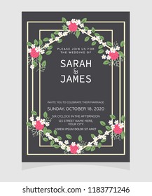 wedding invitation card template with copper color flower floral background. wedding invitation. Save the date. Vector illustration.