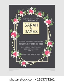 wedding invitation card template with copper color flower floral background. wedding invitation. Save the date. Vector illustration.