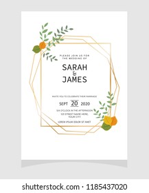 wedding invitation card template with copper color flower floral background. wedding invitation. Save the date. Vector illustration.