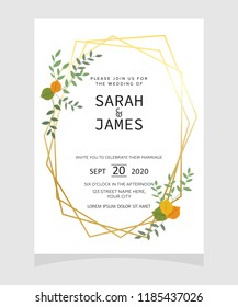 wedding invitation card template with copper color flower floral background. wedding invitation. Save the date. Vector illustration.