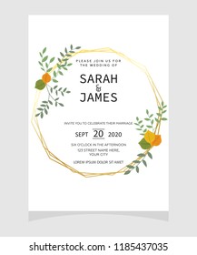 wedding invitation card template with copper color flower floral background. wedding invitation. Save the date. Vector illustration.