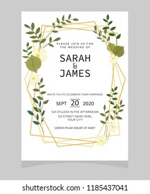 wedding invitation card template with copper color flower floral background. wedding invitation. Save the date. Vector illustration.